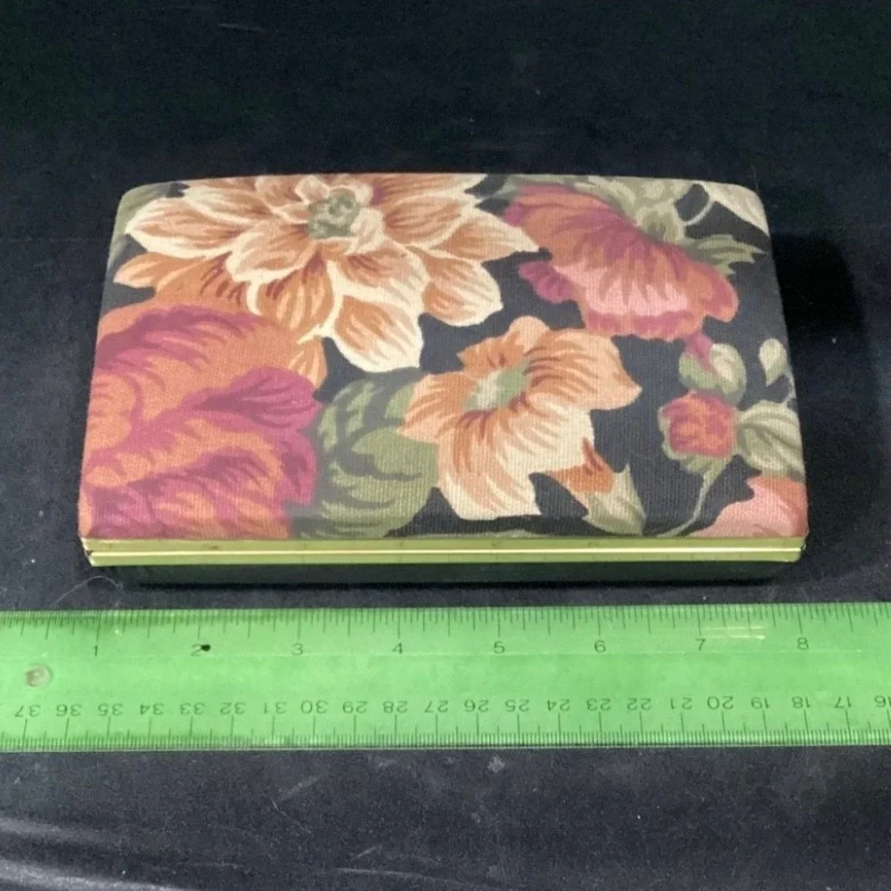 Floral Tapestry Jewelry Travel Case Mirror‎ Multi Compartment Gold Tone Vintage